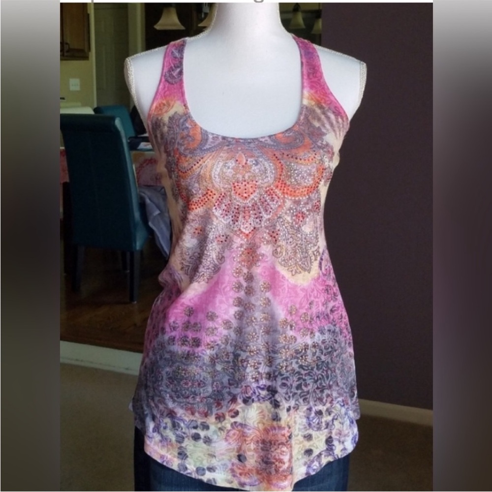 Embellished Colorful Tie-dyed Racerback Tank Top from Italy - Picture 8 of 17